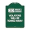 Signmission 30 Minute Parking Violators Will Towed Away, Green & White Aluminum Sign, 18" x 24", GW-1824-24424 A-DES-GW-1824-24424 - alternate 1